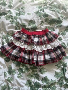 Place Red Black and White Plaid Tiered Lace Skirt